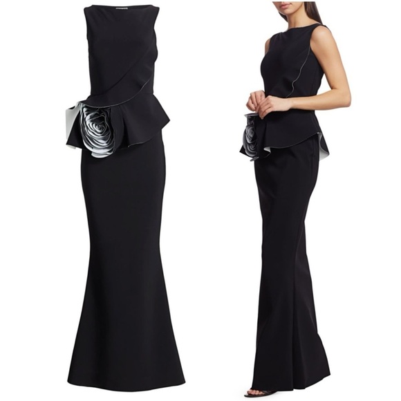 CHIARA BONI LA PETITE ROBE Morny 3D Flower Ruffle Sleeveless Gown Maxi Dress NEW - Picture 3 of 11